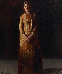 Portrait of Anna Ancher Standing in a Yellow Dress by her husband Michael Ancher